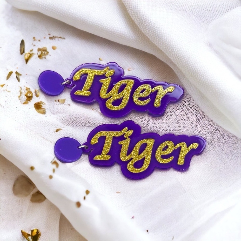 LSU Tigers Purple Gold Statement Earrings NWT